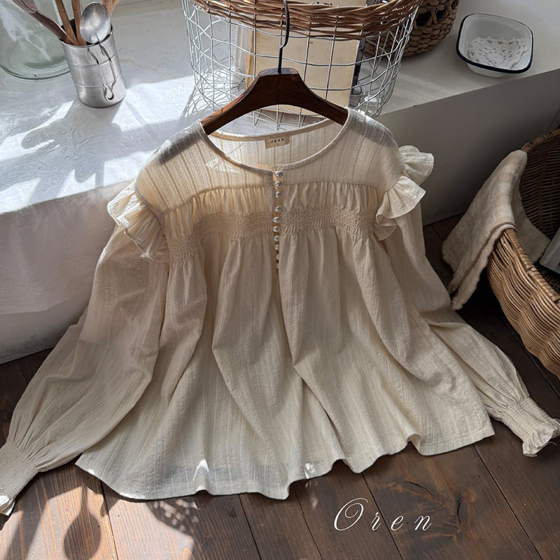 Oren - Korean Women Fashion - #restrostyle - Mom Miel Smocked Blouse