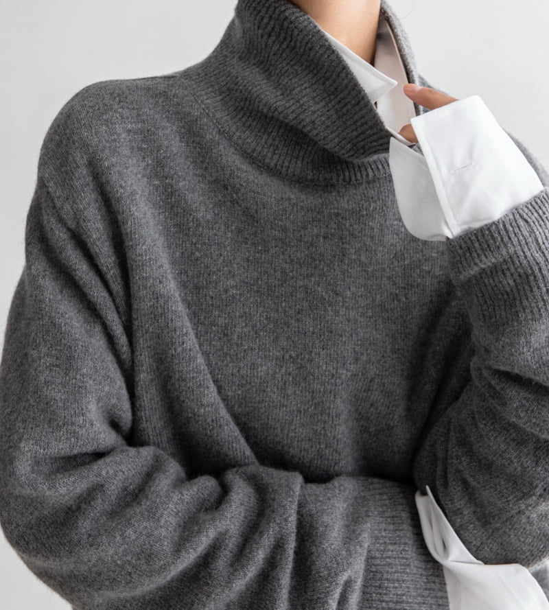 Paper Moon - Korean Women Fashion - #momslook - Double Knitting Shoulder Detail Round Neck Knit