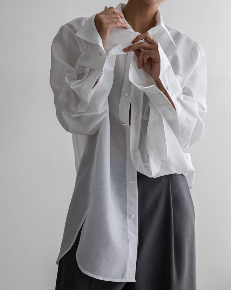 Paper Moon - Korean Women Fashion - #momslook - LUX Double Sleeve Cap Detail Organza Shirt - 4