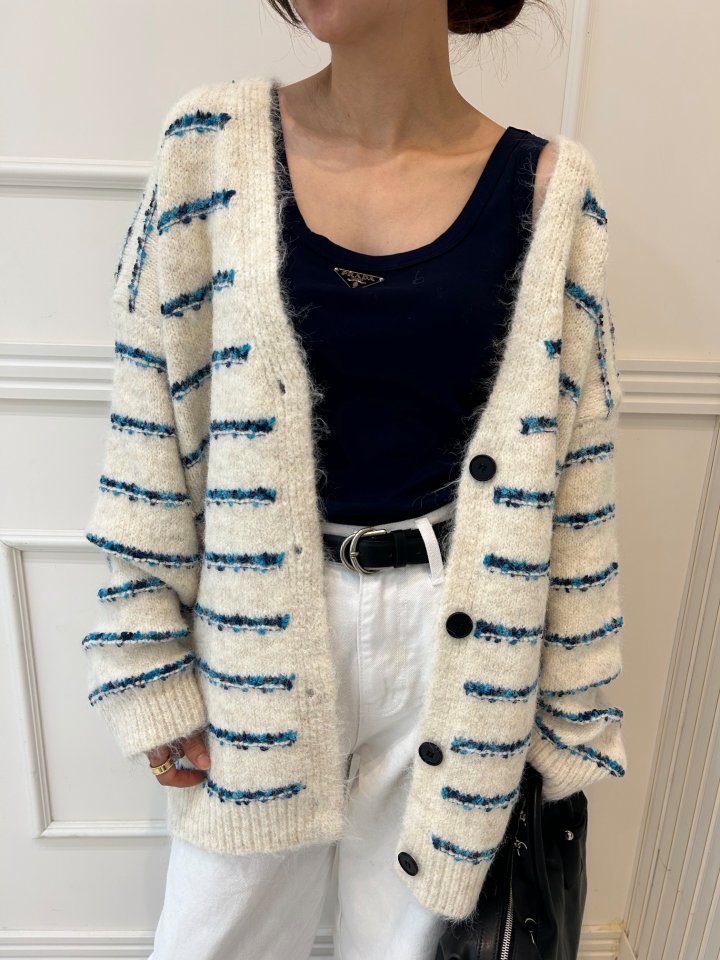 Pearls room - Korean Women Fashion - #momslook - Stripe Cardigan