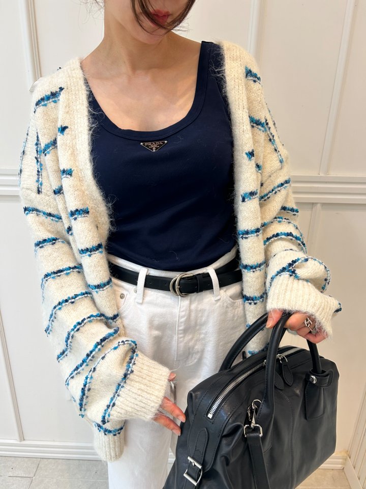 Pearls room - Korean Women Fashion - #momslook - Stripe Cardigan - 3