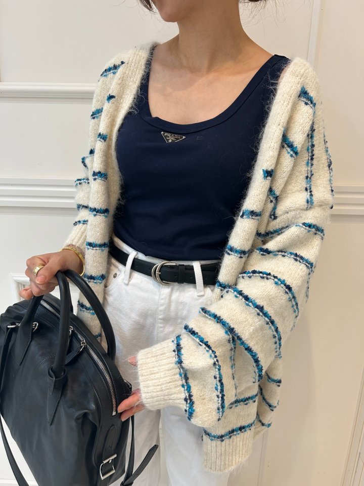Pearls room - Korean Women Fashion - #momslook - Stripe Cardigan - 5
