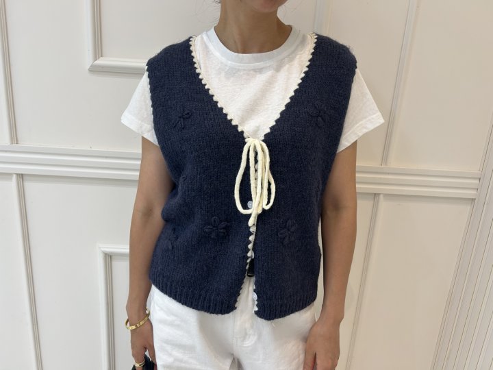 Pearls room - Korean Women Fashion - #momslook - Ribbon Vest - 3