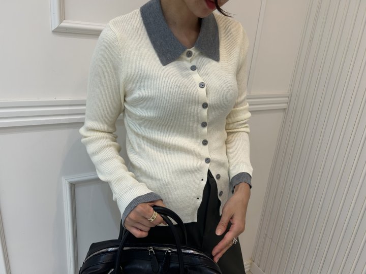 Pearls room - Korean Women Fashion - #momslook - Ribbed Collar Shirt - 3