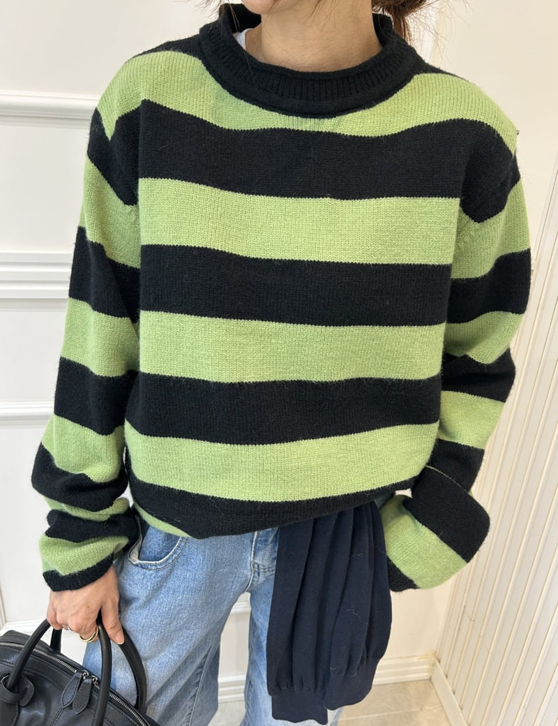 Pearls room - Korean Women Fashion - #momslook - Stripe Knit - 7