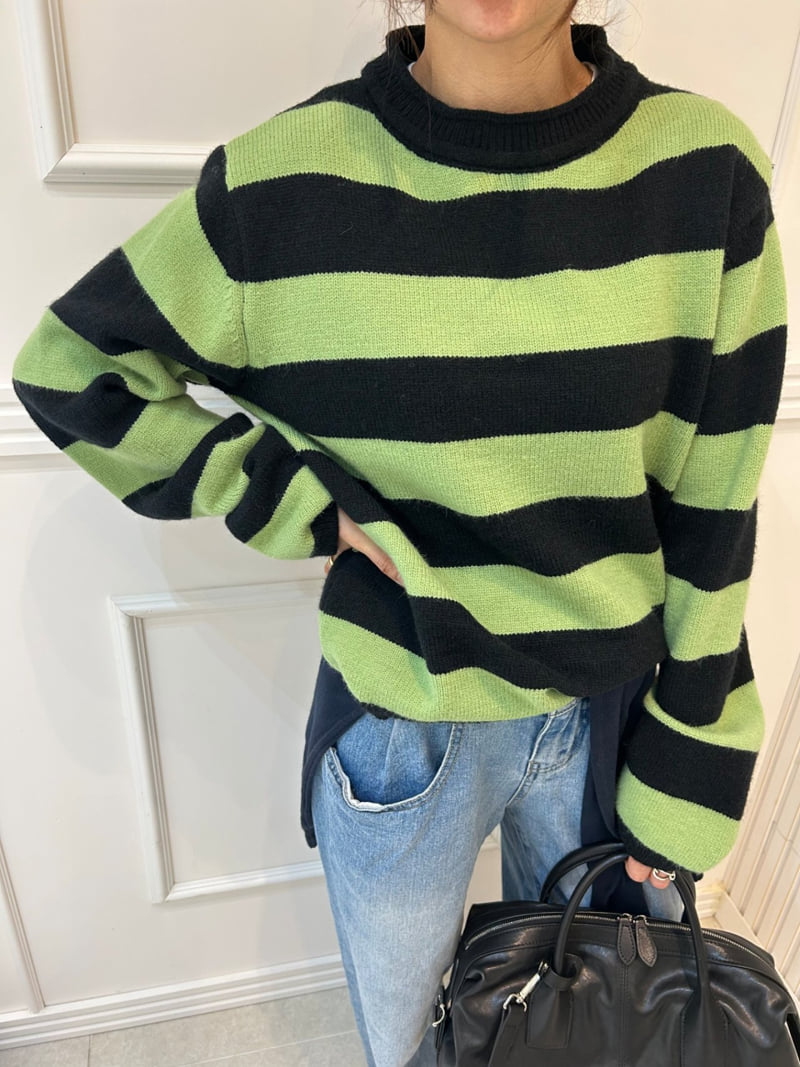 Pearls room - Korean Women Fashion - #momslook - Stripe Knit - 9