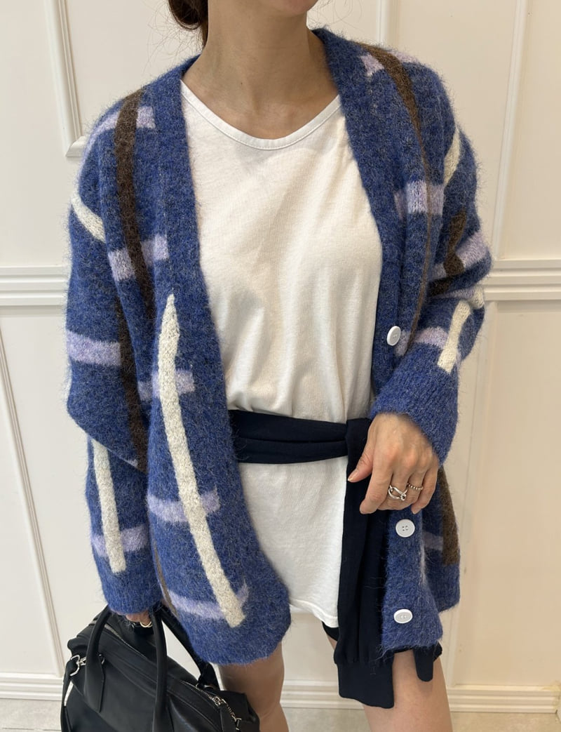 Pearls room - Korean Women Fashion - #momslook - Check Cardigan - 8
