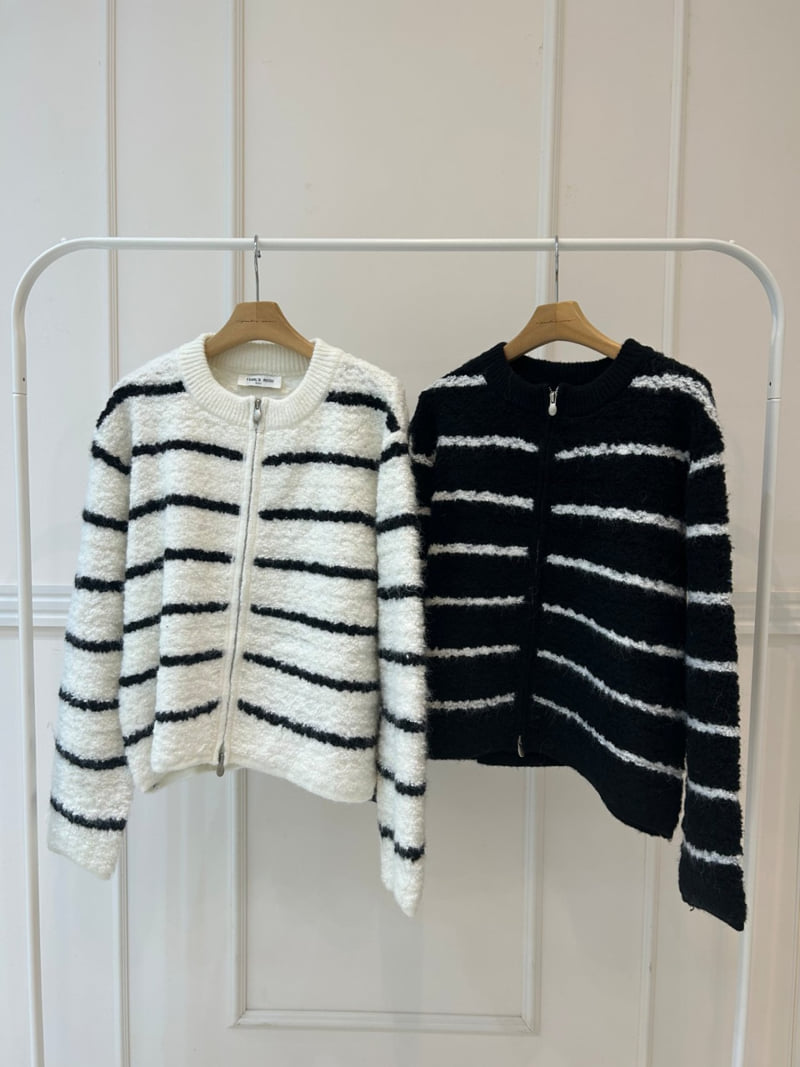 Pearls room - Korean Women Fashion - #momslook - Boucle Stripe Zip-up - 11