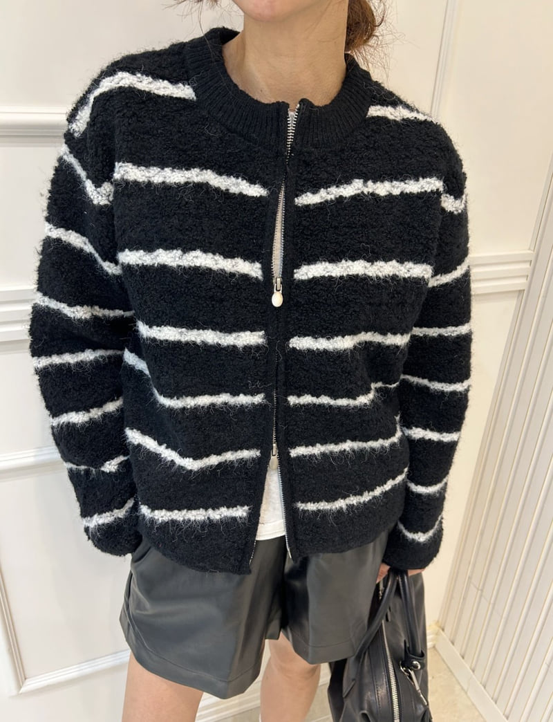 Pearls room - Korean Women Fashion - #momslook - Boucle Stripe Zip-up - 5