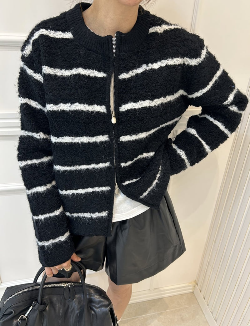 Pearls room - Korean Women Fashion - #momslook - Boucle Stripe Zip-up - 7
