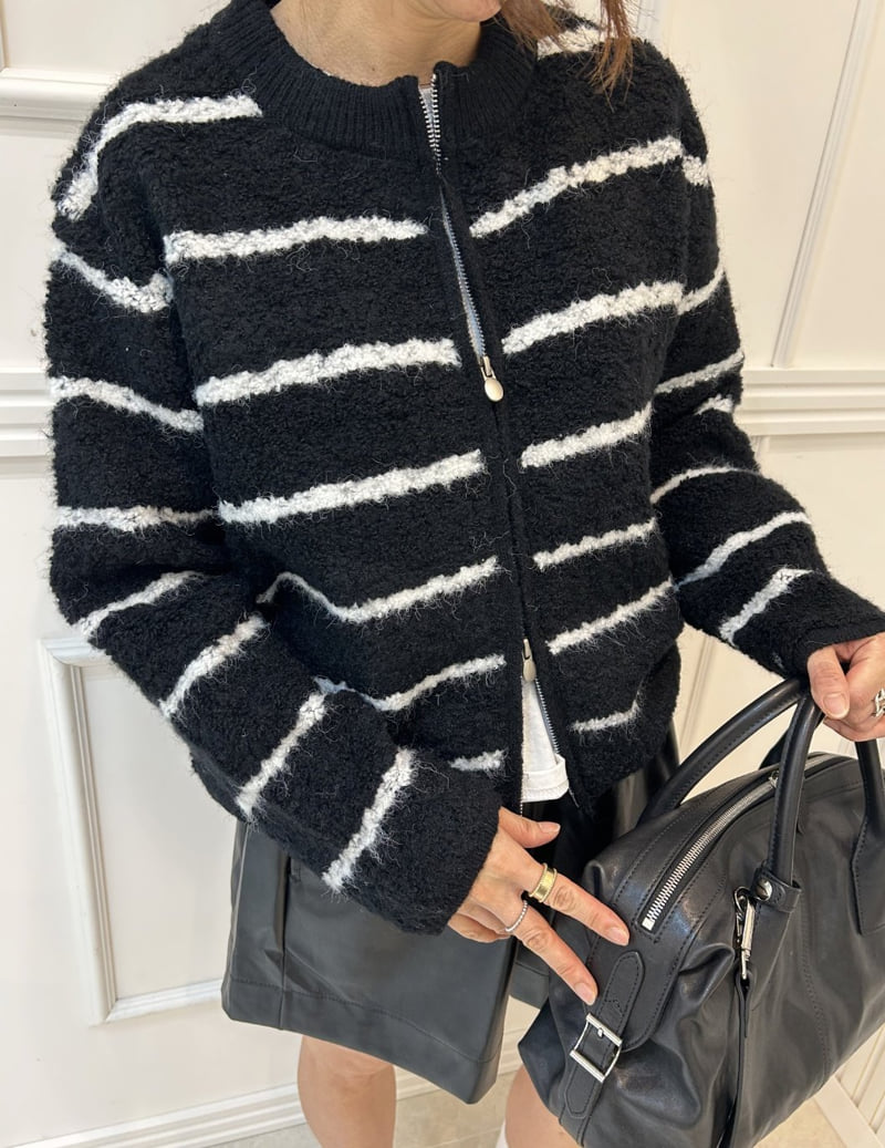 Pearls room - Korean Women Fashion - #momslook - Boucle Stripe Zip-up - 9