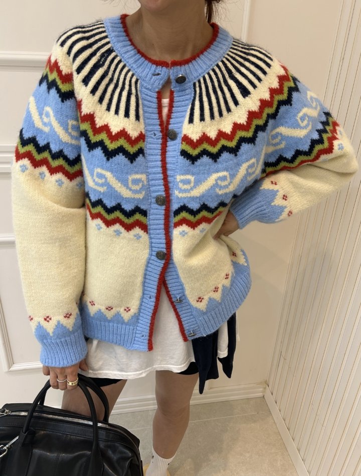 Pearls room - Korean Women Fashion - #momslook - Jacquard Cardigan