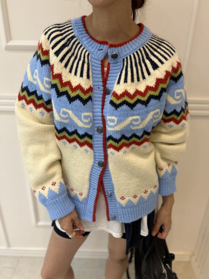 Pearls room - Korean Women Fashion - #momslook - Jacquard Cardigan - 3