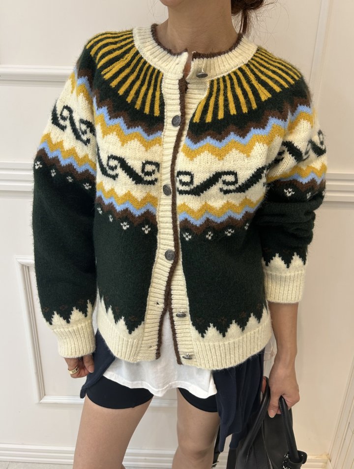 Pearls room - Korean Women Fashion - #momslook - Jacquard Cardigan - 7