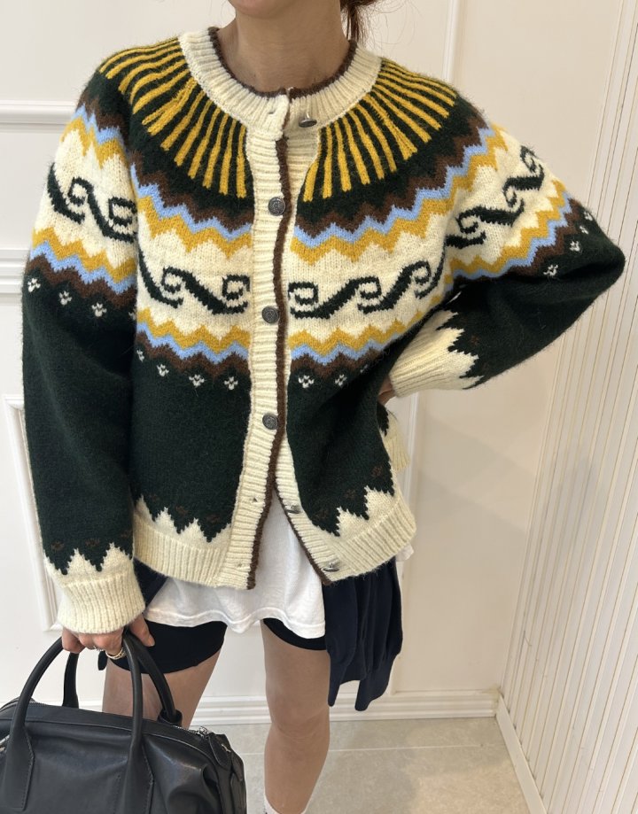 Pearls room - Korean Women Fashion - #momslook - Jacquard Cardigan - 9