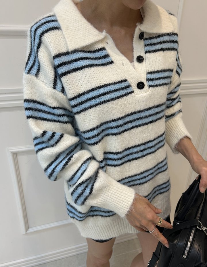 Pearls room - Korean Women Fashion - #womensfashion - Mellow Stripe Collar Knit - 4
