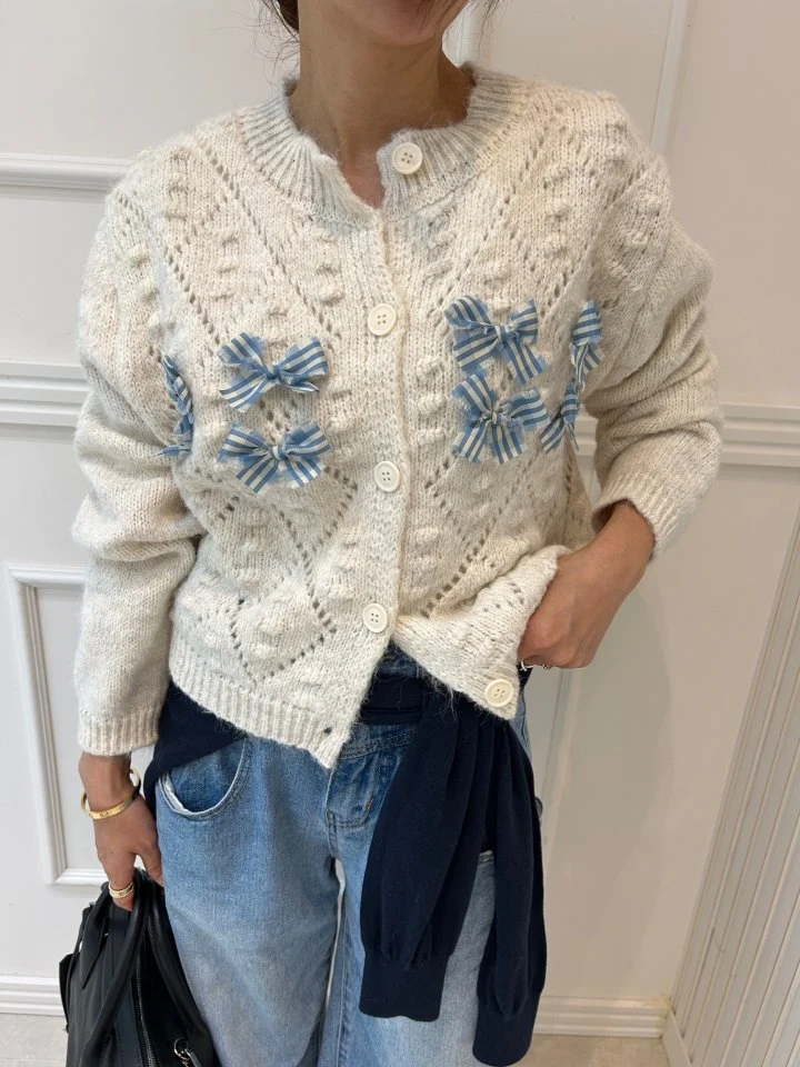Pearls room - Korean Women Fashion - #pursuepretty - Ribbon Lace Knit Cardigan - 10