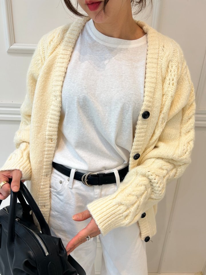 Pearls room - Korean Women Fashion - #romanticstyle - Cable Knit Cardigan - 7