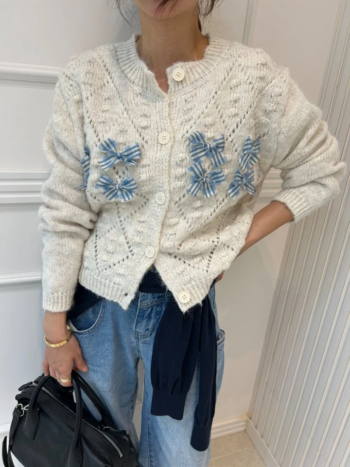Pearls room - Korean Women Fashion - #romanticstyle - Ribbon Lace Knit Cardigan - 12