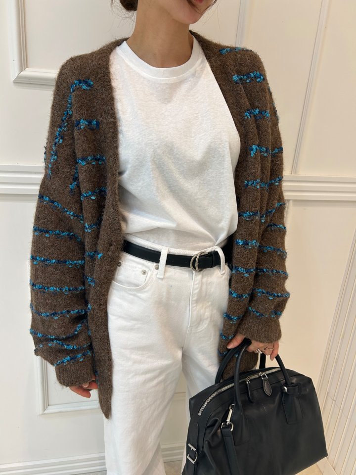 Pearls room - Korean Women Fashion - #vintageinspired - Stripe Cardigan - 7