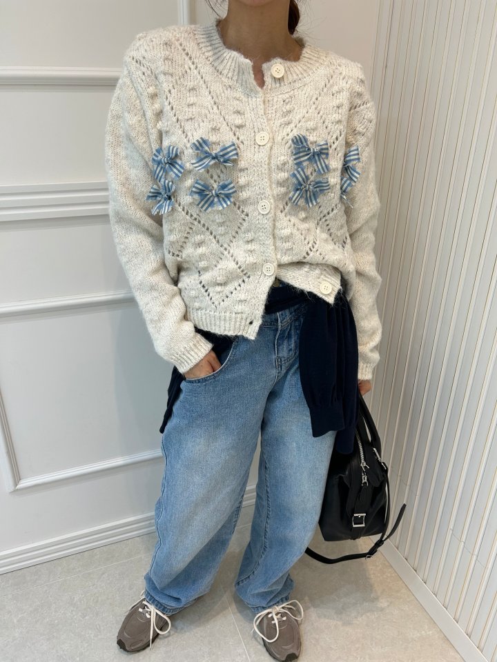 Pearls room - Korean Women Fashion - #vintageinspired - Ribbon Lace Knit Cardigan - 8