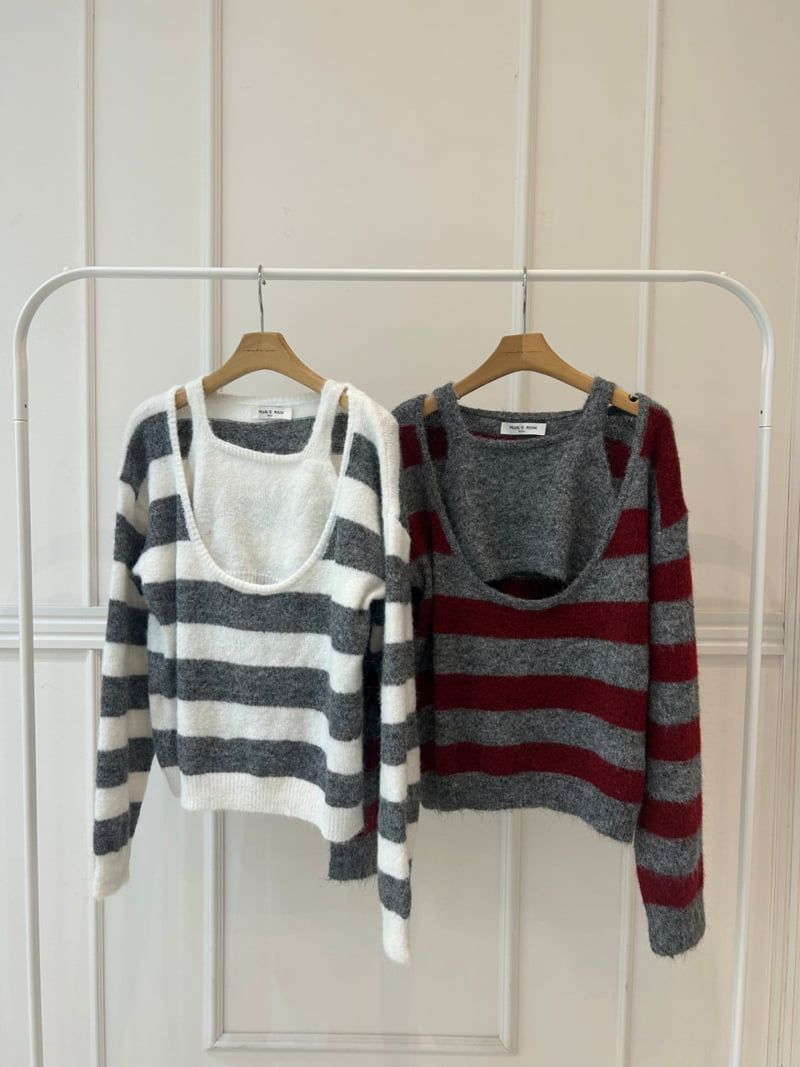 Pearls room - Korean Women Fashion - #vintagekidsstyle - Stripe Layered Knit - 12