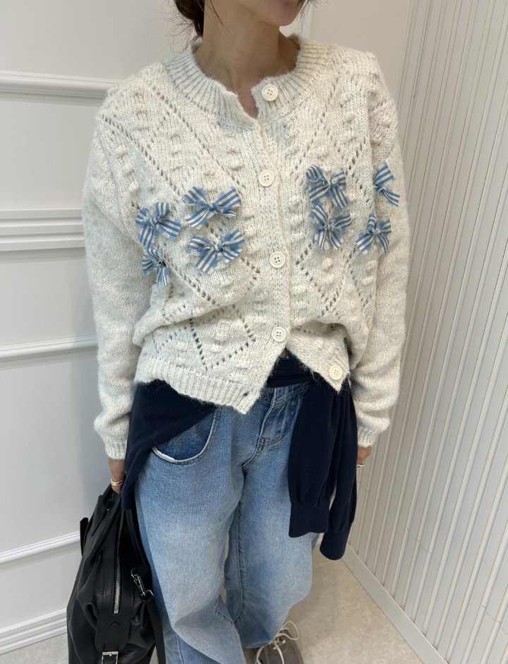 Pearls room - Korean Women Fashion - #vintagekidsstyle - Ribbon Lace Knit Cardigan - 9