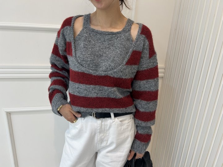 Pearls room - Korean Women Fashion - #womensfashion - Stripe Layered Knit - 10