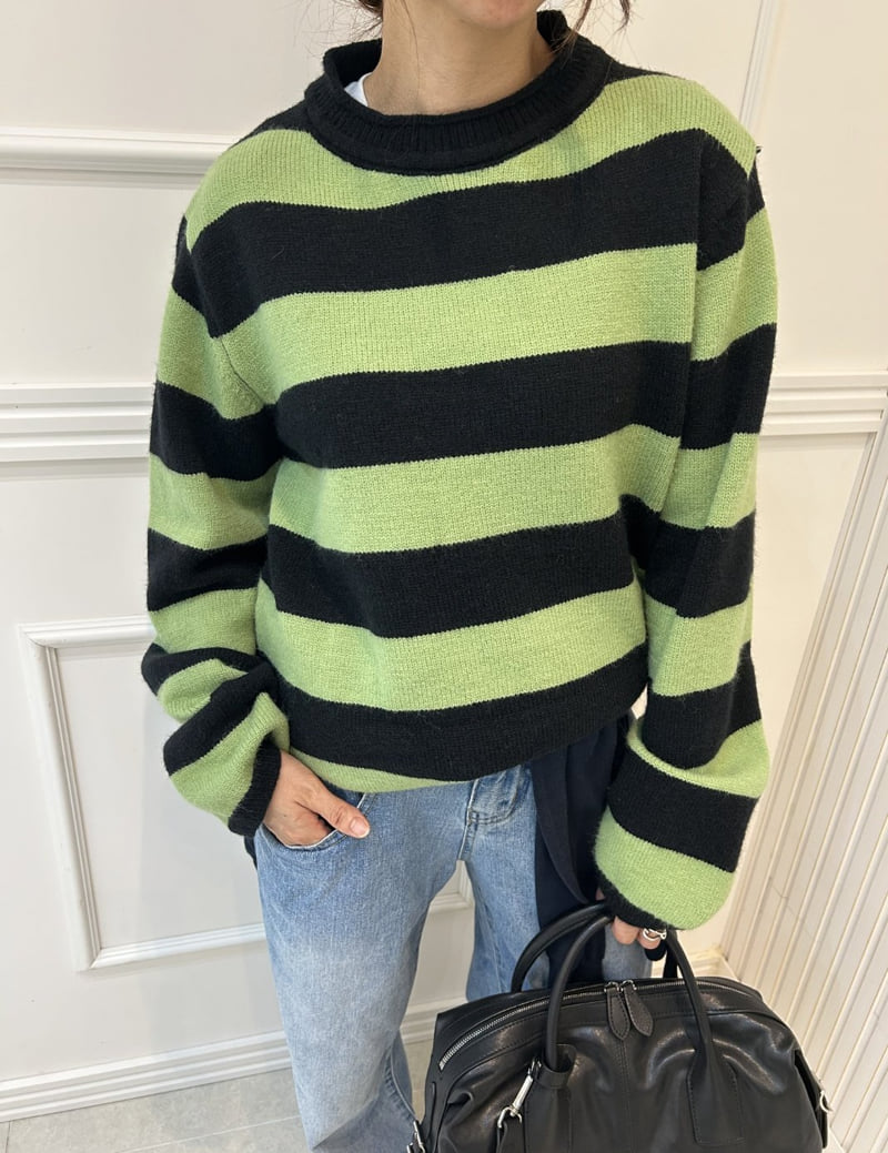 Pearls room - Korean Women Fashion - #womensfashion - Stripe Knit - 6