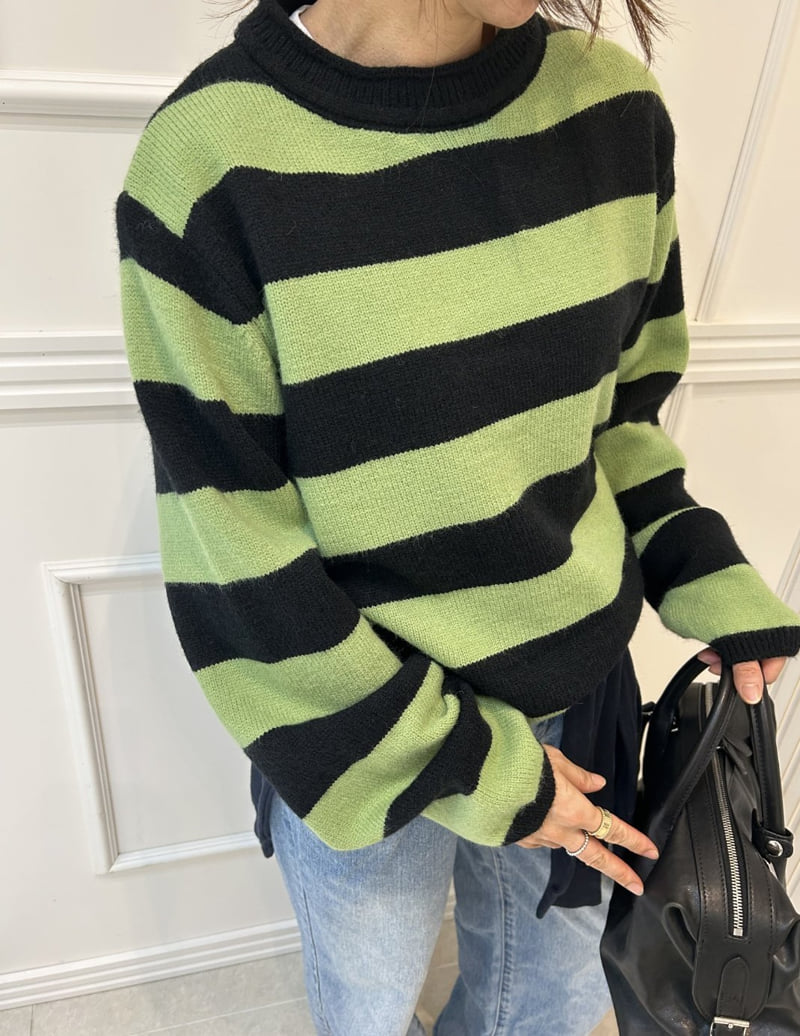 Pearls room - Korean Women Fashion - #womensfashion - Stripe Knit - 8