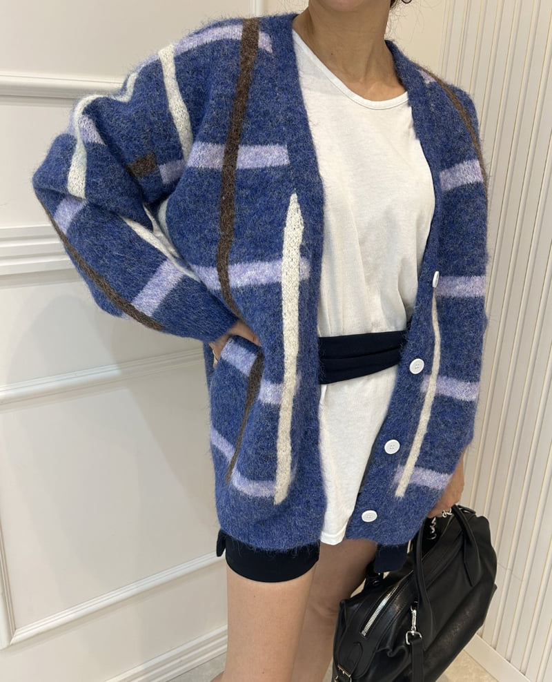 Pearls room - Korean Women Fashion - #womensfashion - Check Cardigan - 7
