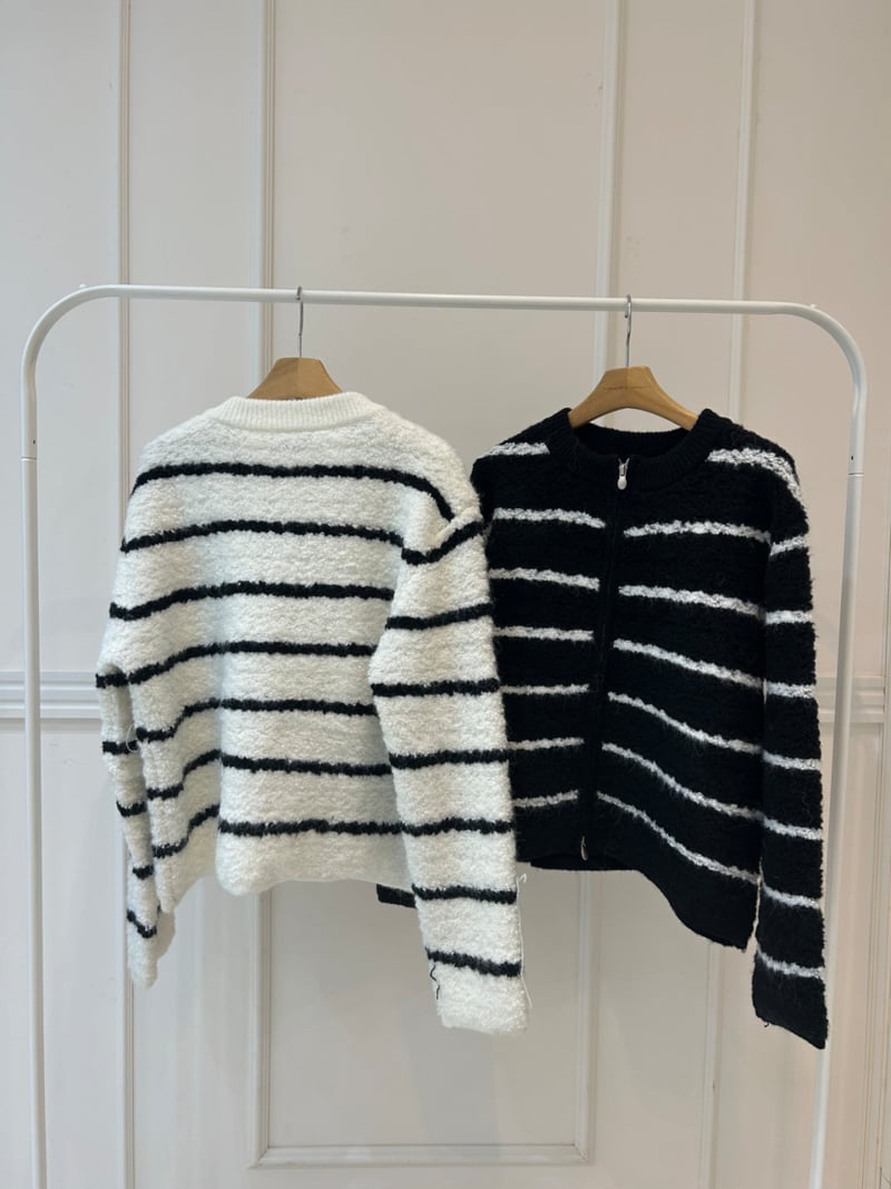 Pearls room - Korean Women Fashion - #womensfashion - Boucle Stripe Zip-up - 12