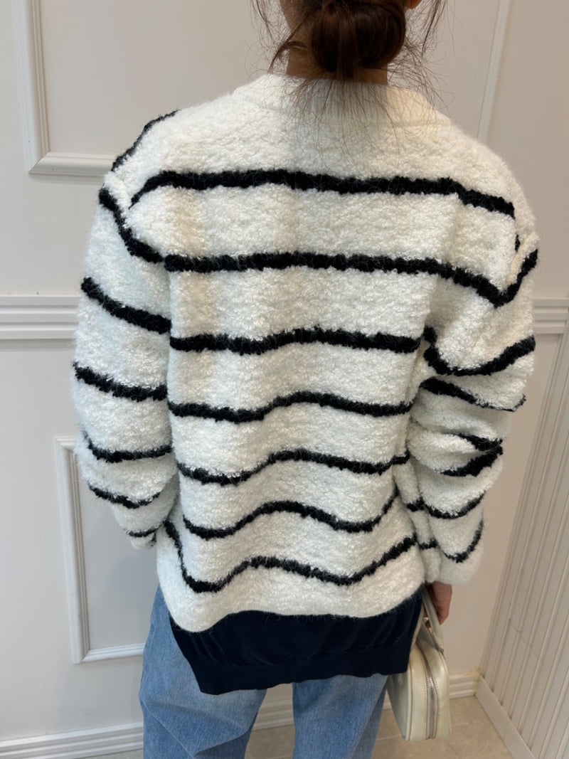 Pearls room - Korean Women Fashion - #momslook - Boucle Stripe Zip-up - 4
