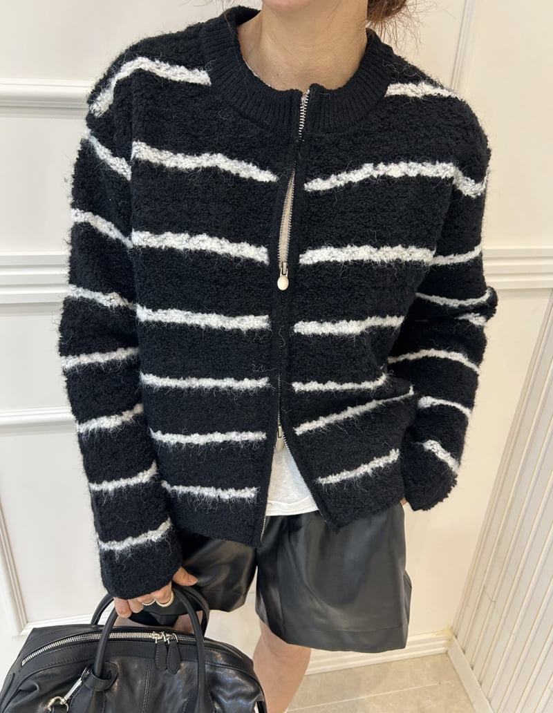 Pearls room - Korean Women Fashion - #womensfashion - Boucle Stripe Zip-up - 6
