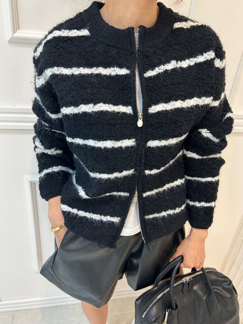 Pearls room - Korean Women Fashion - #womensfashion - Boucle Stripe Zip-up - 8
