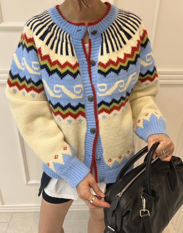 Pearls room - Korean Women Fashion - #momslook - Jacquard Cardigan - 4