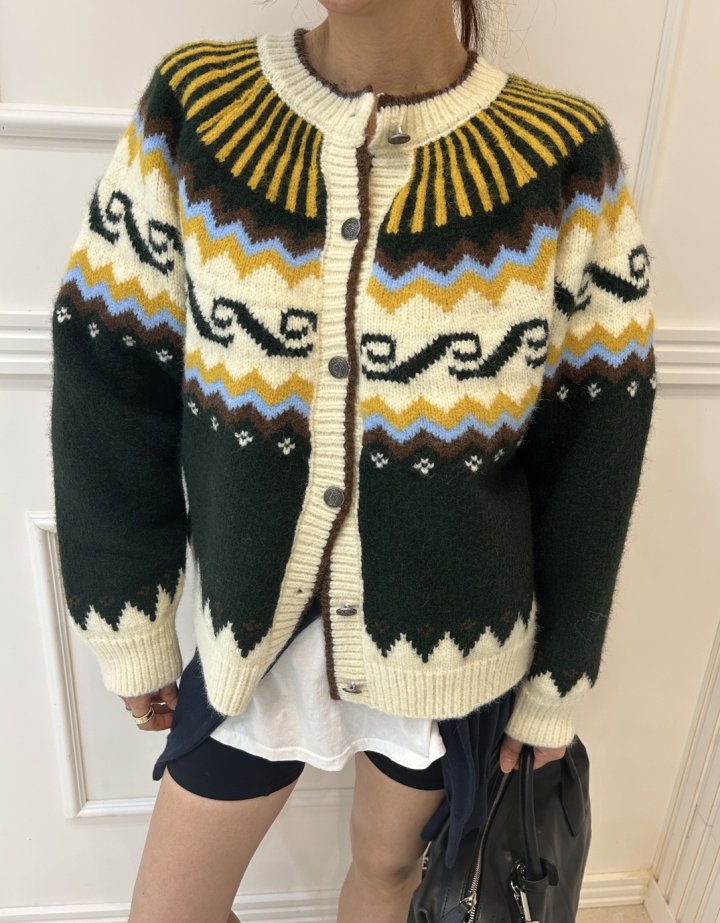 Pearls room - Korean Women Fashion - #womensfashion - Jacquard Cardigan - 8