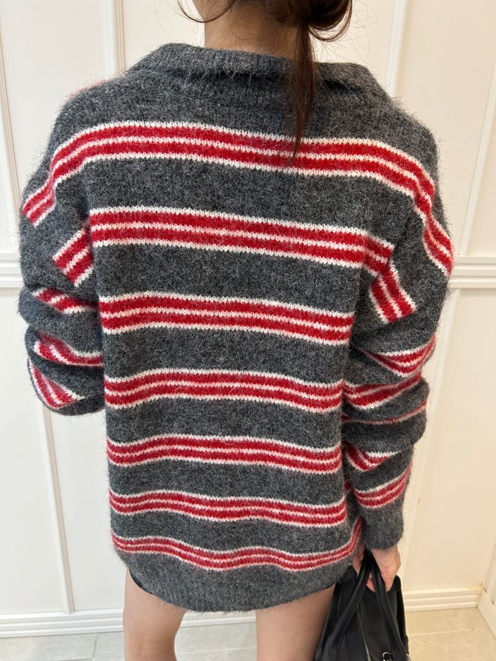 Pearls room - Korean Women Fashion - #womensfashion - Mellow Stripe Collar Knit - 11