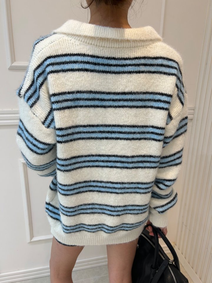 Pearls room - Korean Women Fashion - #womensfashion - Mellow Stripe Collar Knit - 5