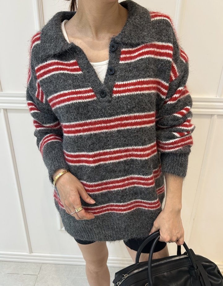 Pearls room - Korean Women Fashion - #womensfashion - Mellow Stripe Collar Knit - 9