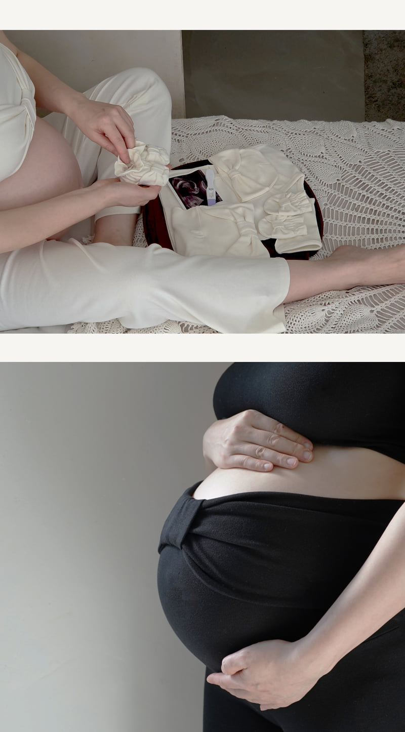 Peekaboo - Korean Women Fashion - #romanticstyle - Ribbon Maternity Long Pants - 3