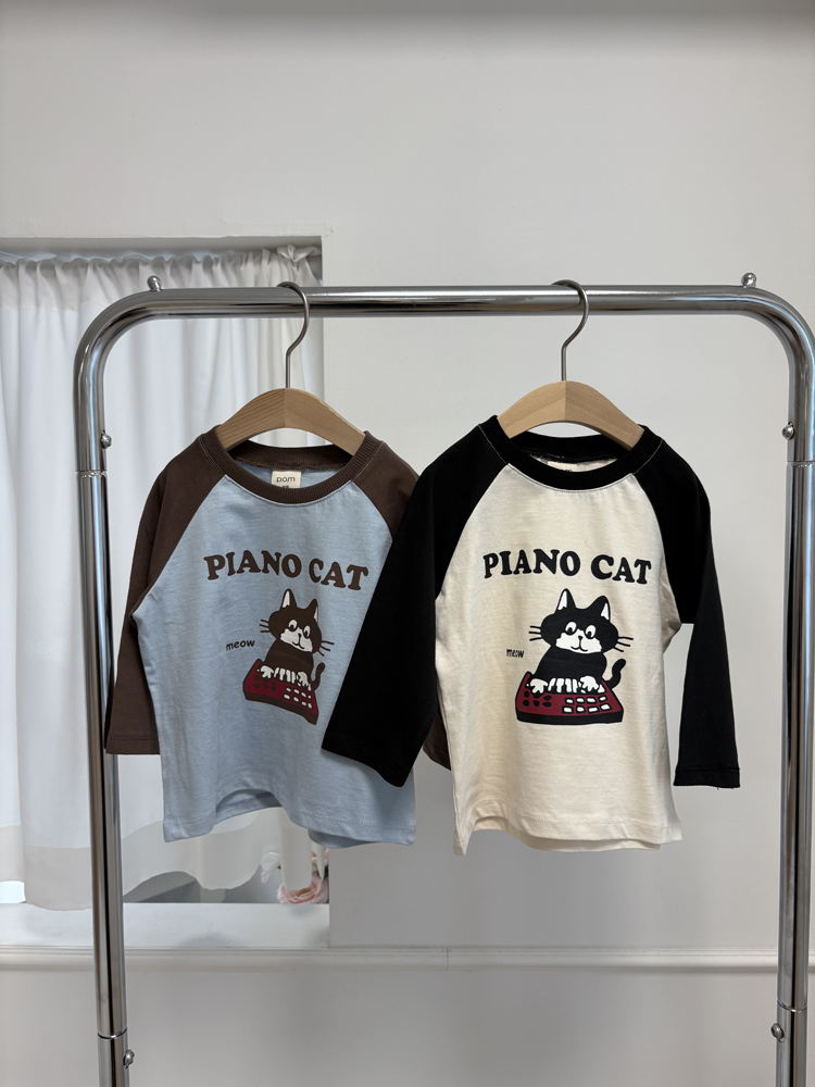 Pom - Korean Children Fashion - #kidzfashiontrend - Piano Cat Raglan Tee - 4