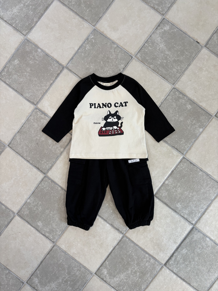 Pom - Korean Children Fashion - #childofig - Piano Cat Raglan Tee - 10
