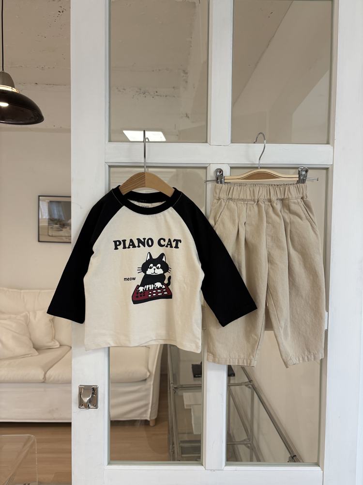 Pom - Korean Children Fashion - #childofig - Piano Cat Raglan Tee - 9