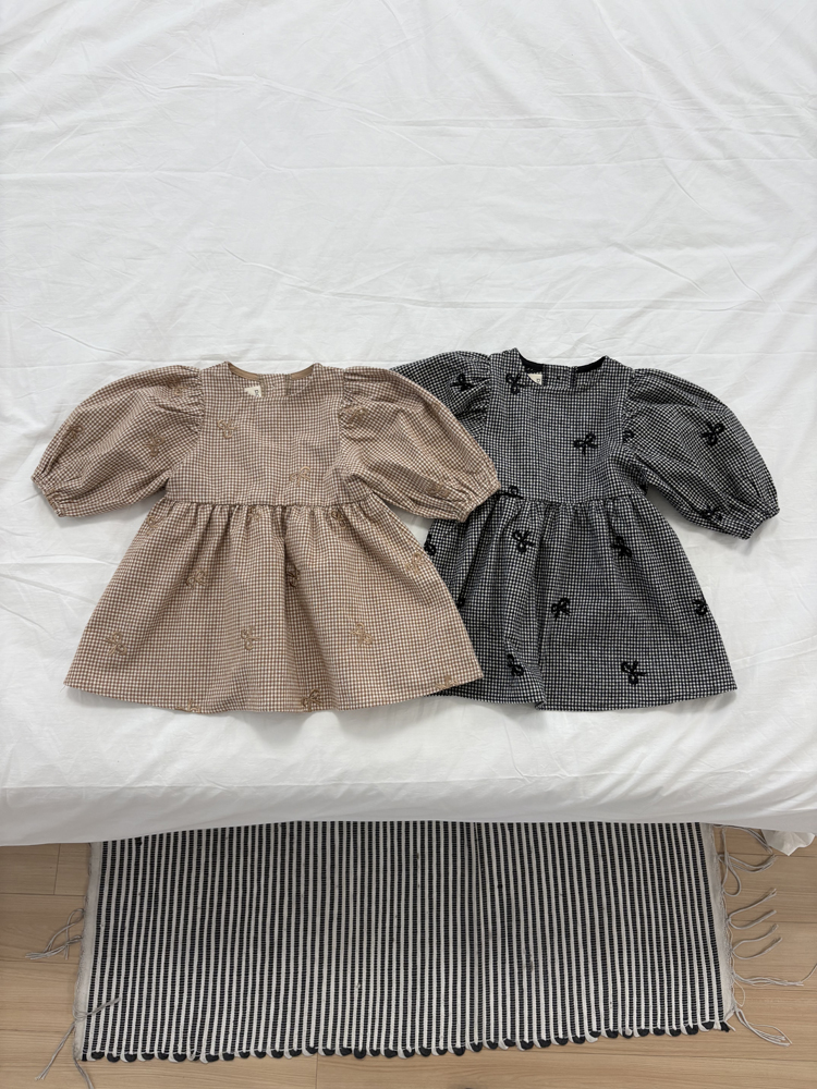 Pom - Korean Children Fashion - #childofig - Ribbon Check One-piece - 4