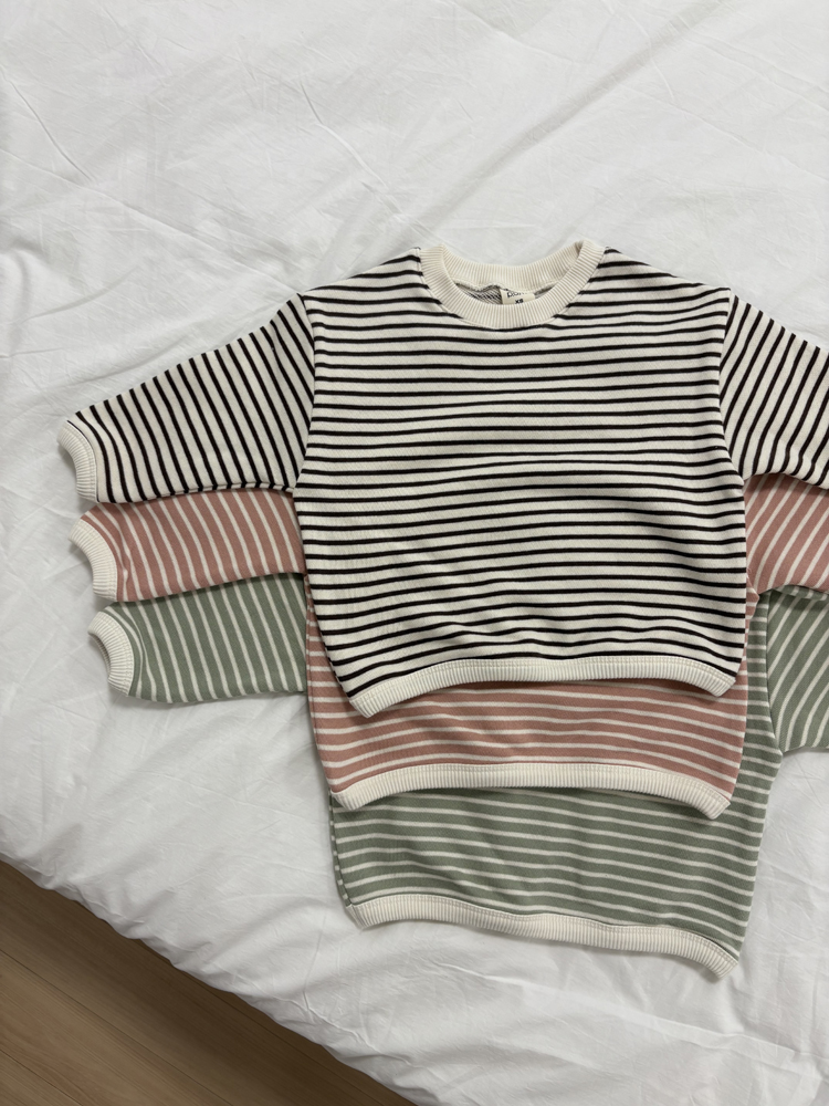 Pom - Korean Children Fashion - #childofig - Striped Ribbed Sweatshirt - 2