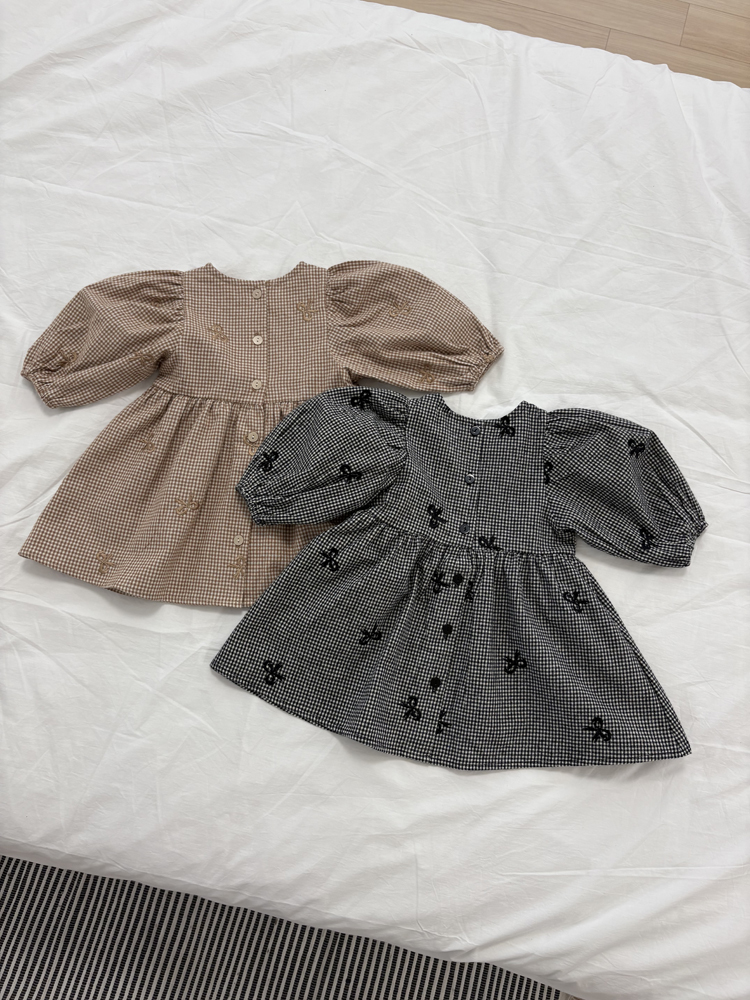 Pom - Korean Children Fashion - #childrensboutique - Ribbon Check One-piece - 5