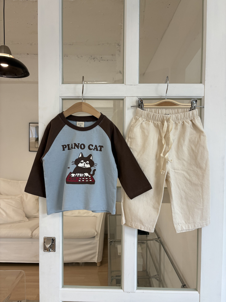Pom - Korean Children Fashion - #designkidswear - Piano Cat Raglan Tee - 12