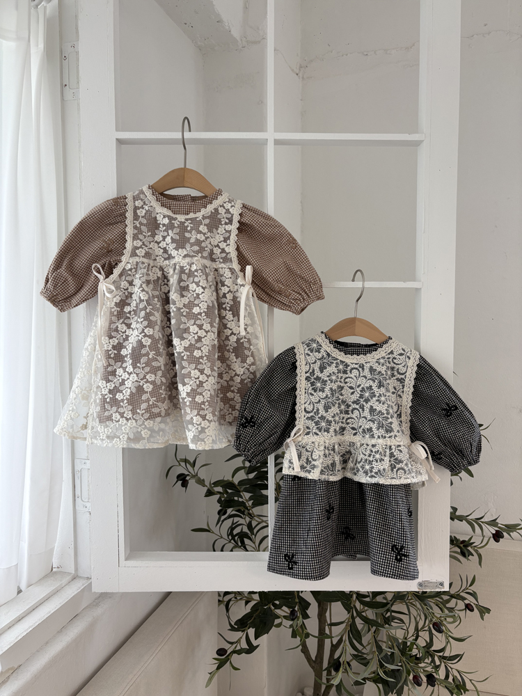 Pom - Korean Children Fashion - #designkidswear - Ribbon Check One-piece - 6