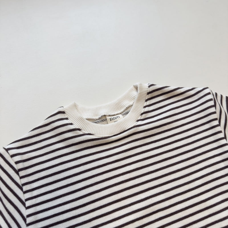 Pom - Korean Children Fashion - #kidsshorts - Striped Ribbed Sweatshirt - 8